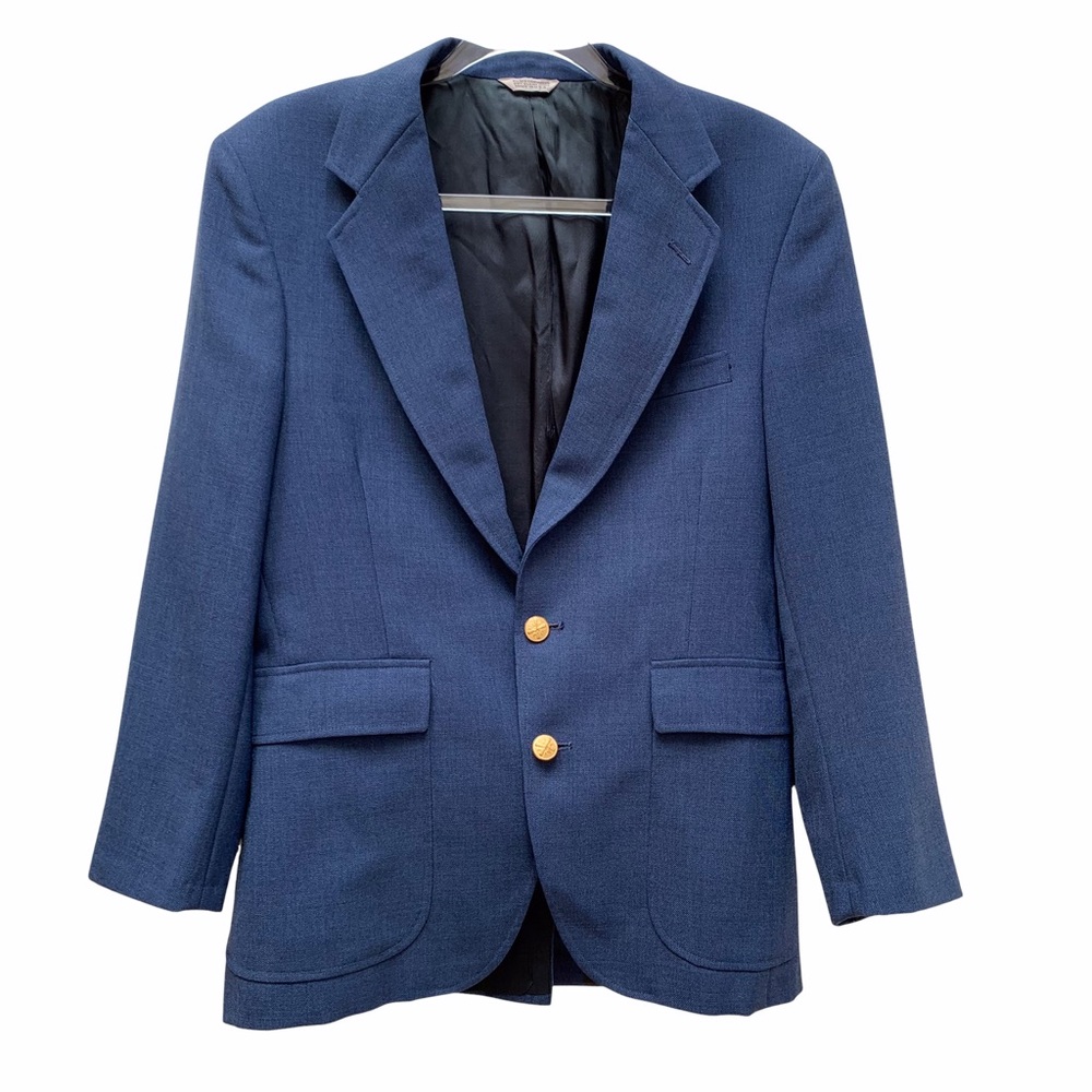 Vintage 70s 80s Dusty Blue Blazer Gold Buttons Retro Mad Men Grandpacore 38S